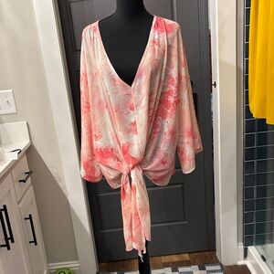 SHEIN Pink Tie-Dye V-Neck Blouse